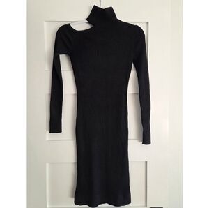 DKNY Rib Knit Black Dress Long Sleeve XS